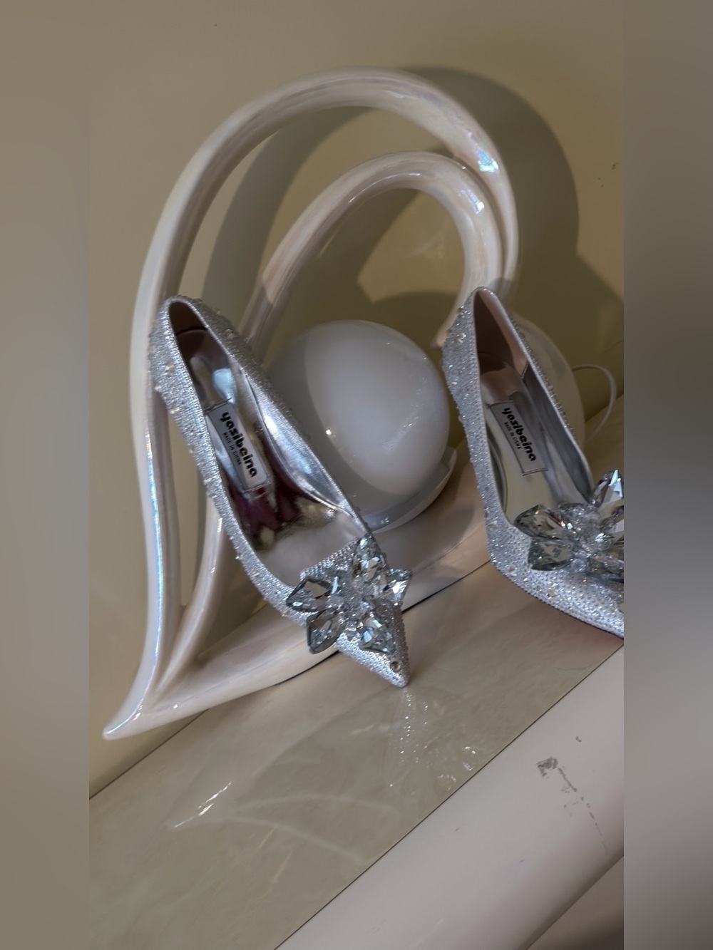 Crystal Embellished Pointed Toe Pumps in Silver - Picture 16 of 16